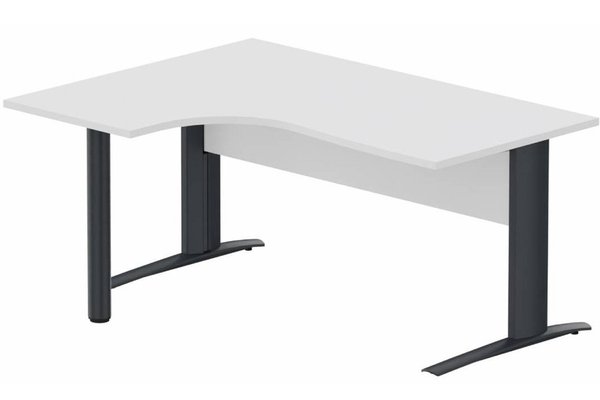 Gamme K1 - Plans compacts - K1 Voile de fond Bois - Plan compact 90° asymétrique 160x120x80/60cm sur pied de soutien - retour à gauche -Finitions : PLATEAUX: BLANC (BL) / PIETEMENTS: ANTHRACITE (AN)