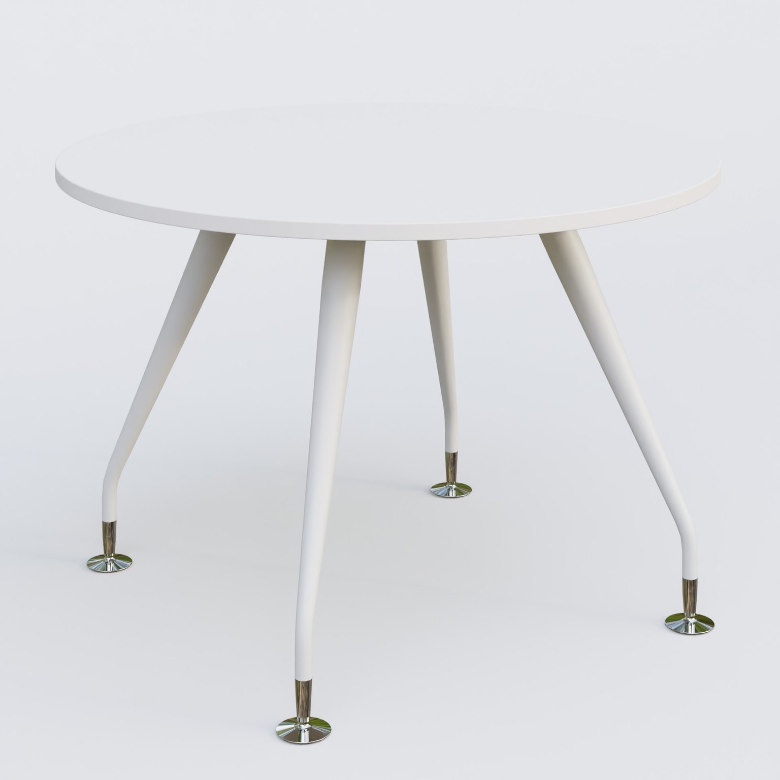 Table ronde diametre 110 cm avec 4 pieds de la gamme K5. Plateau Blanc et pietement Blanc