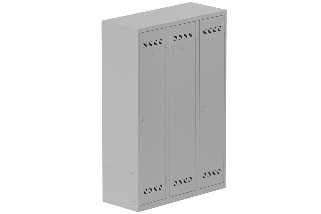 Vestiaire industrie salissante 3 portes (serrure 2 clés) H180xL120xP50cm coffre gris clair/ porte(s) gris clair