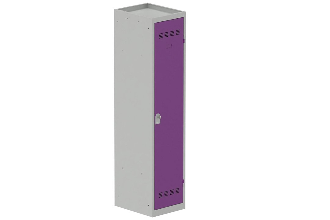 Vestiaire industrie salissante 1 porte (fermeture cadenas) H180xL40xP50cm coffre gris clair/ porte(s) prune