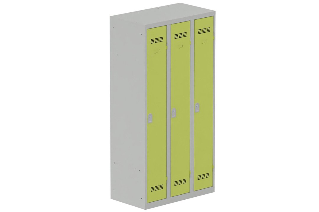 Vestiaire industrie propre 3 portes (serrure 2 clés) H180xL90xP50cm coffre gris clair/ porte(s) anis