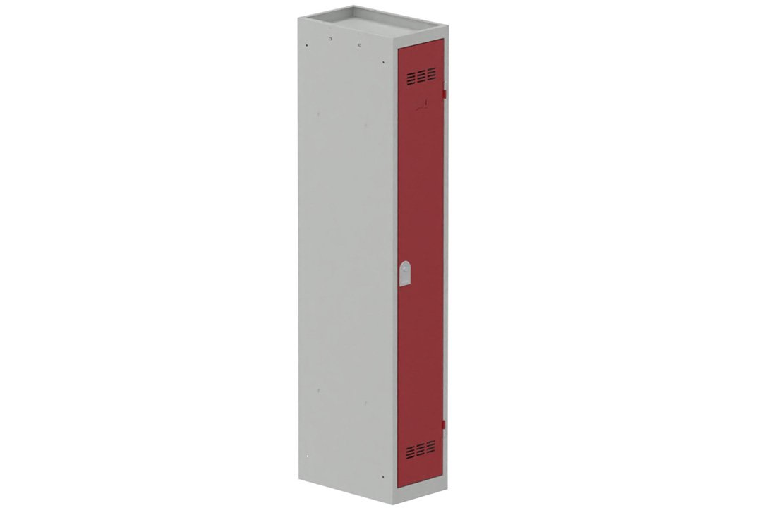 Vestiaire industrie propre 1 porte (serrure 2 clés) H180xL30xP50cm coffre gris clair/ porte(s) rouge