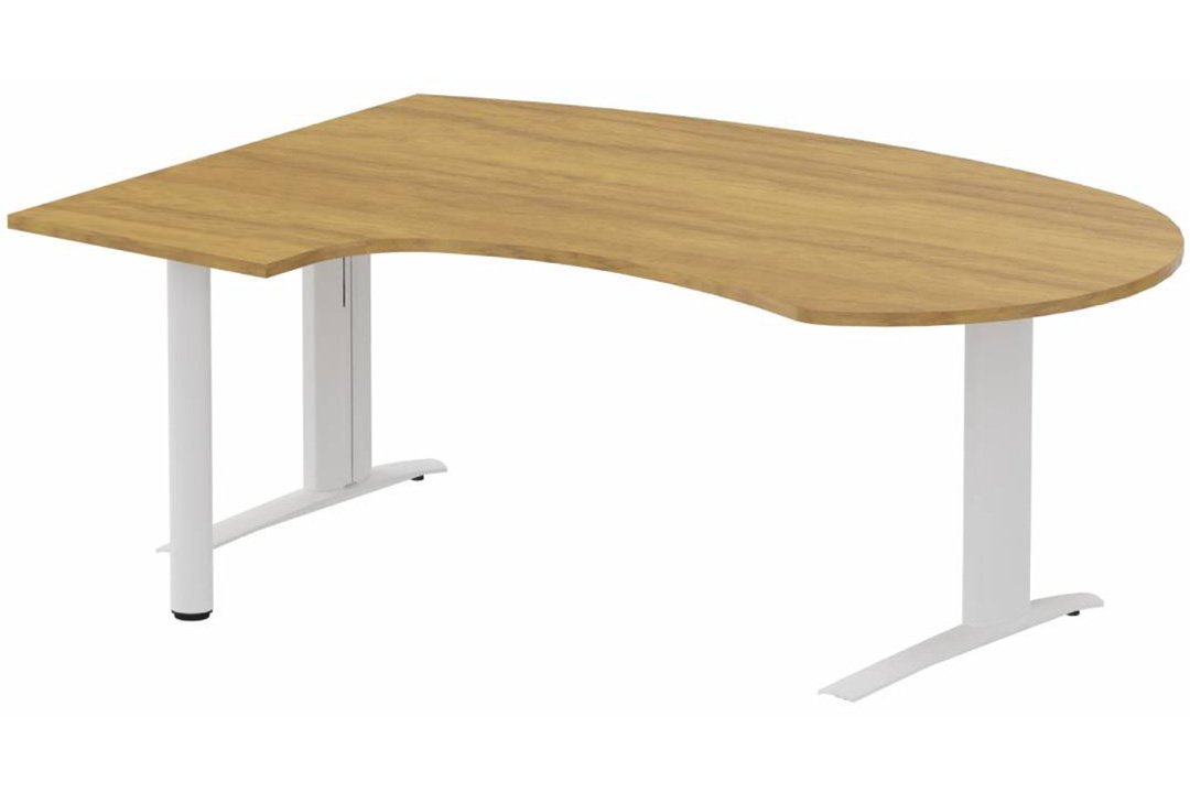 k1 Poutre - Plan compact 90° asymétrique Manager 190x141x104 / 60cm, pied de soutien sous retour à gauche -Finitions : PLATEAUX: NOYER (NO) / PIETEMENTS: BLANC (BL)