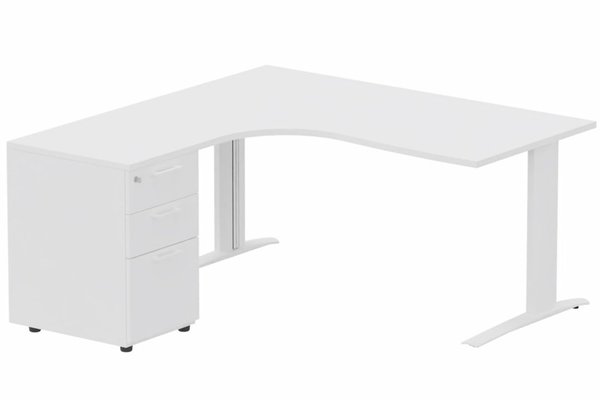 Gamme K1 - Plans compacts - Bureau retour à gauche, caisson mélaminé, 180x162x80cm