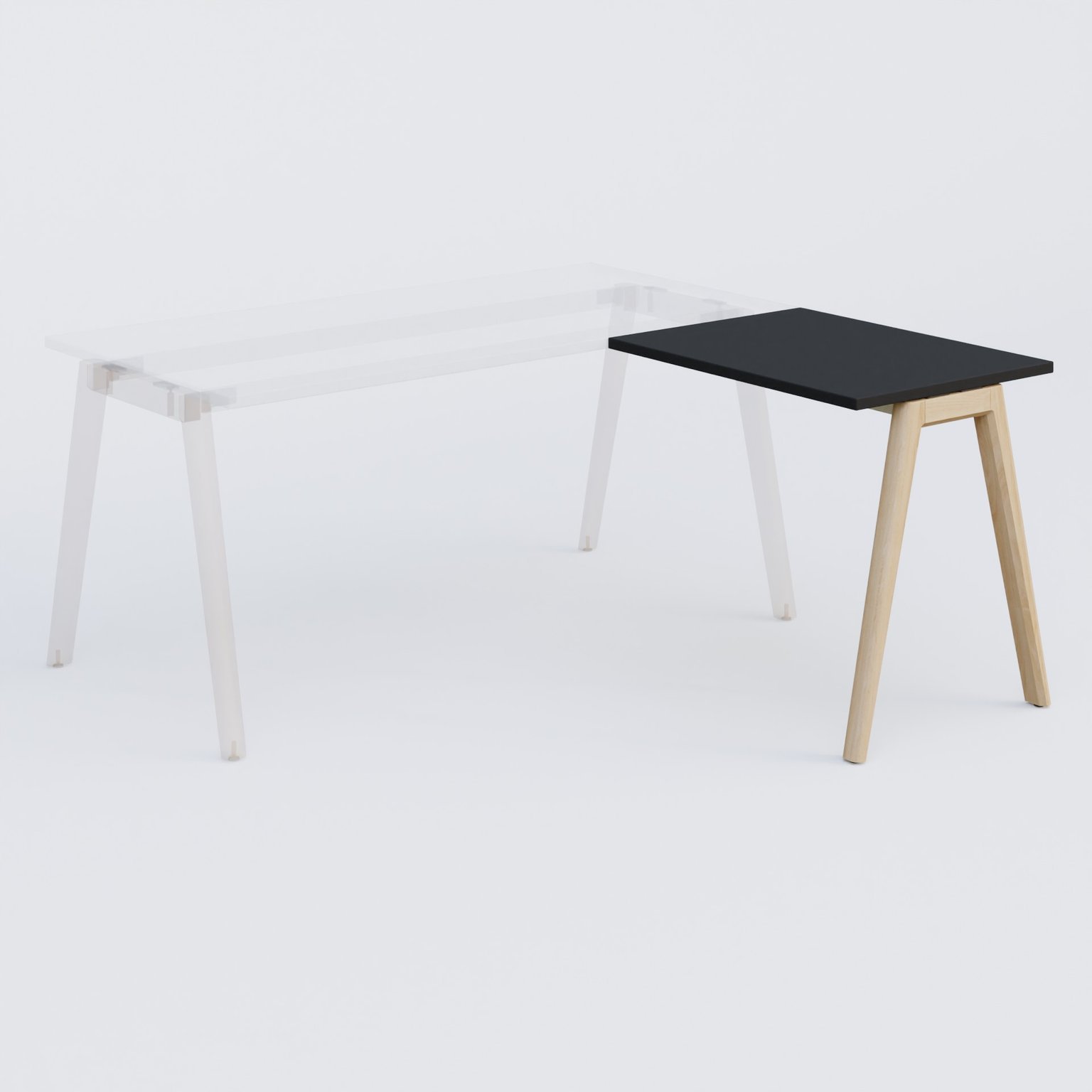 Extensions retour sur pied pour bureau K9 piètement incliné en bois et plateau 80*60 cm. Plateau Noir et pietement bois massif de hêtre.