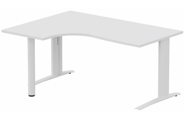 Gamme K1 - Plans compacts - Plan compact 90° asymétrique, structure poutre, 180x120x80/60cm retour à gauche sur pied de soutien blanc/blanc