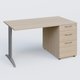 K2 Plateau droit 140x80 avec caisson porteur mélamine sous le plateau. Plateau , caisson Acacia et pietement Aluminium