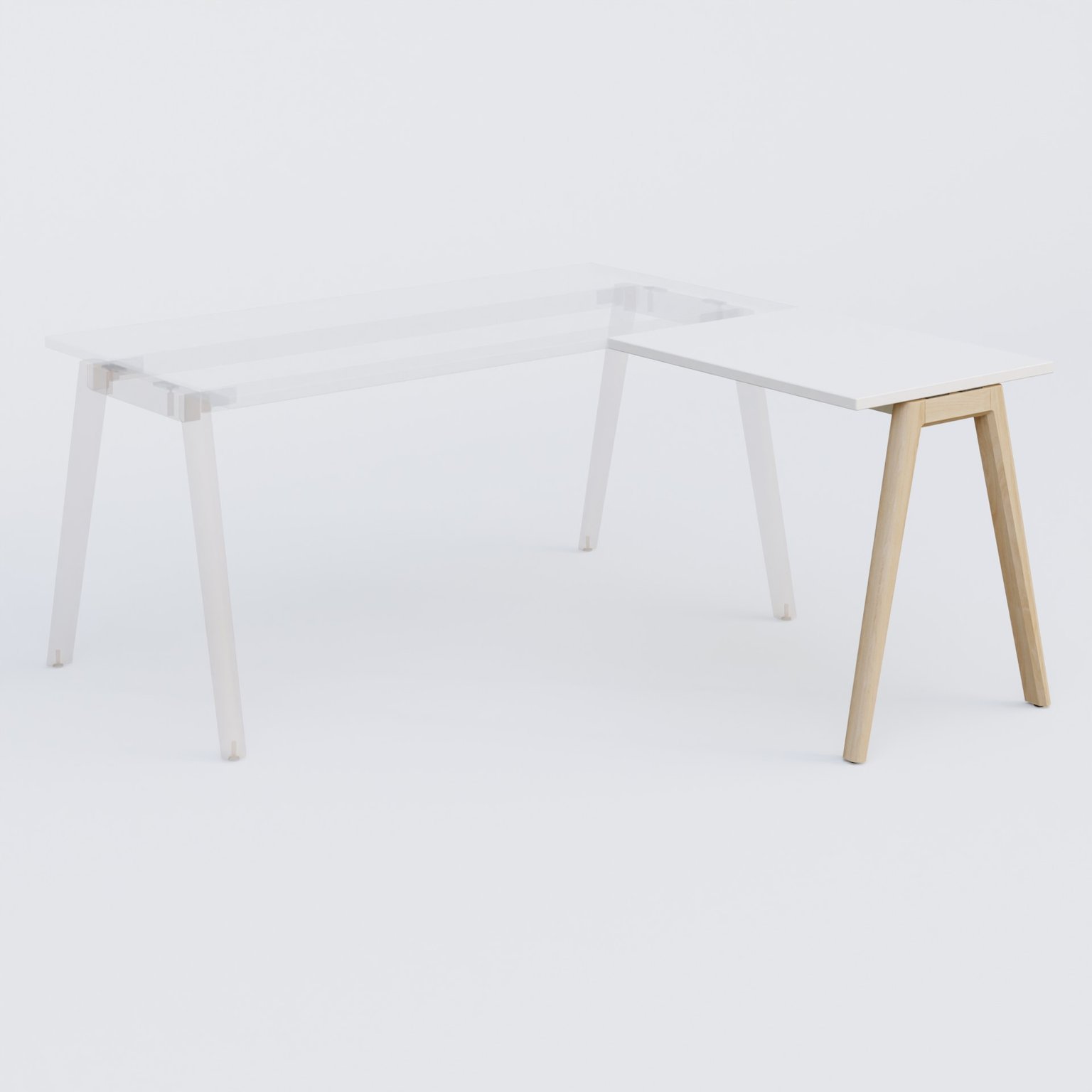 Extensions retour sur pied pour bureau K9 piètement incliné en bois et plateau 80*60 cm. Plateau Blanc et pietement bois massif de hêtre.