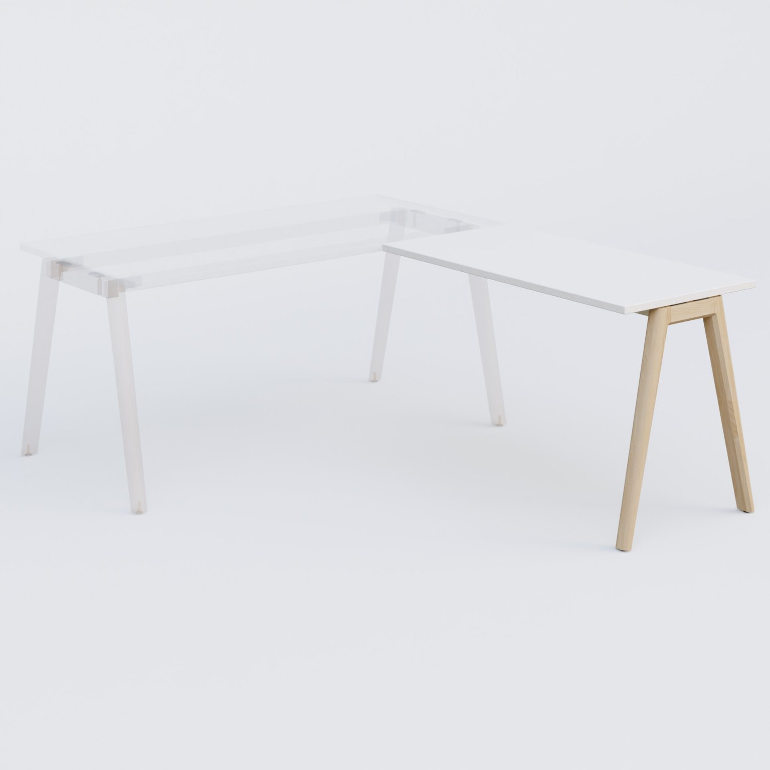 Extensions retour sur pied pour bureau K9 piètement incliné en bois et plateau 120*60 cm. Plateau Blanc et pietement bois massif de hêtre.