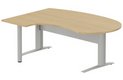 K1 Voile de fond Métal - Plan compact 90° asymétrique Manager 190x141x104/60cm sur pied de soutien - retour à gauche -Finitions : PLATEAUX: CHENE (CE) / PIETEMENTS: ALUMINIUM (AL)