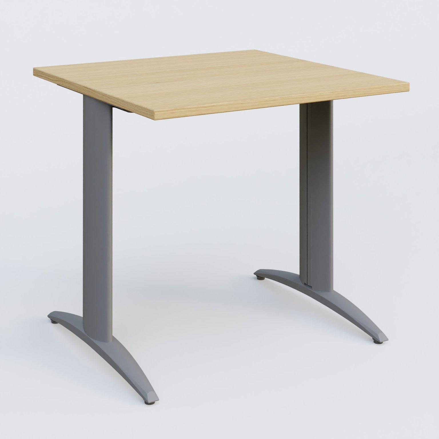 K2 Plateau droit 80x80 pieds fixe. Plateau Chêne clair et pietement Aluminium.
