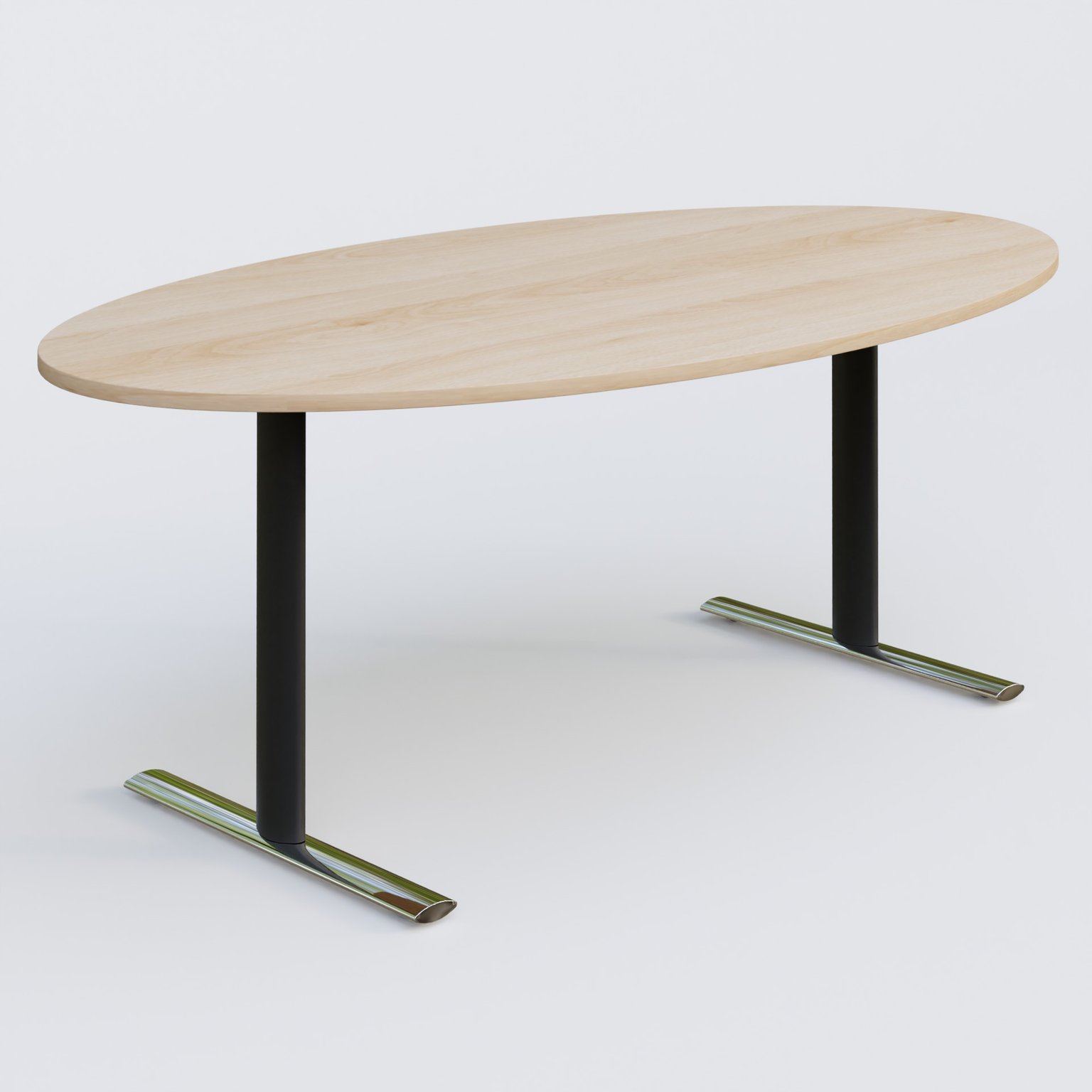 Table ovale gamme Pure 200-110 cm. Plateau Hêtre et pietement Noir/Chrome.