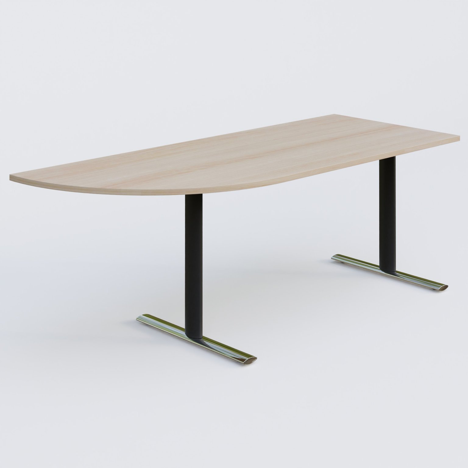 Module d'angle 90° intégré à gauche, gamme Pure 200-80 cm. Plateau Acacia et pietement Noir/Chrome.