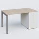 K3 Plateau droit 140x80 avec tour de rangement sous le plateau à droite. Plateau Acacia et pietement Aluminium