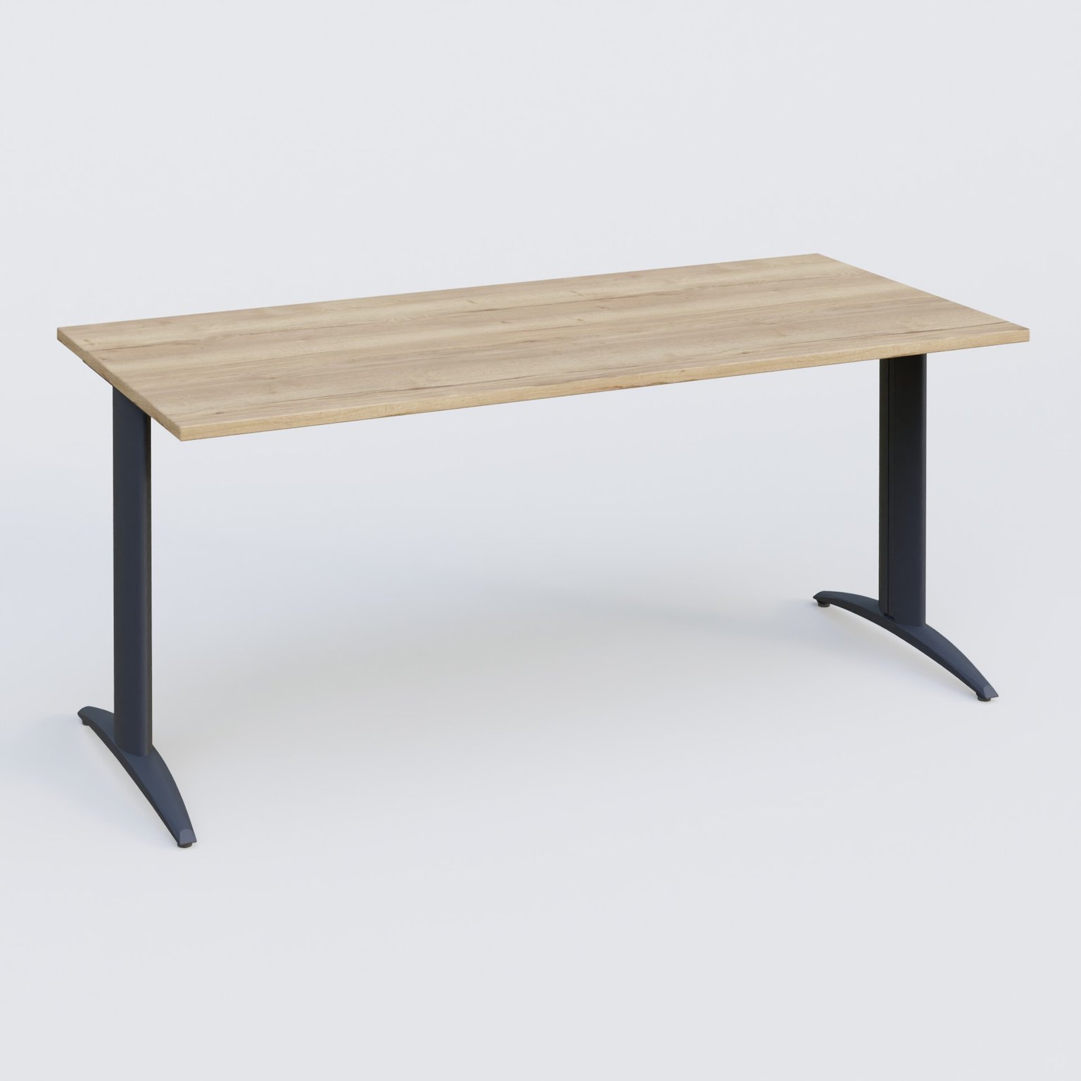 K2 Plateau droit 180x80 pieds fixe. Plateau Chêne naturel et pietement Anthracite