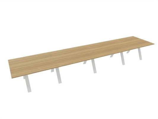 [Pas de famille] - [Pas de sous famille] - TABLE RECTANGULAIRE 4 PLATEAUX 560X120CM SUR STRUCTURE X3 MEETING. Plateau Noyer et piètement Blanc.