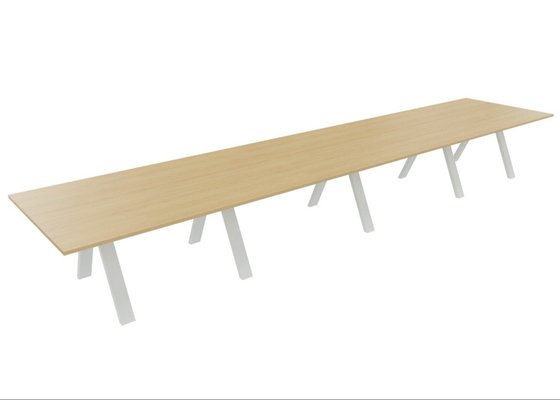 [Pas de famille] - [Pas de sous famille] - TABLE RECTANGULAIRE 4 PLATEAUX 560X120CM SUR STRUCTURE X3 MEETING. Plateau Chêne clair et pietement Blanc.