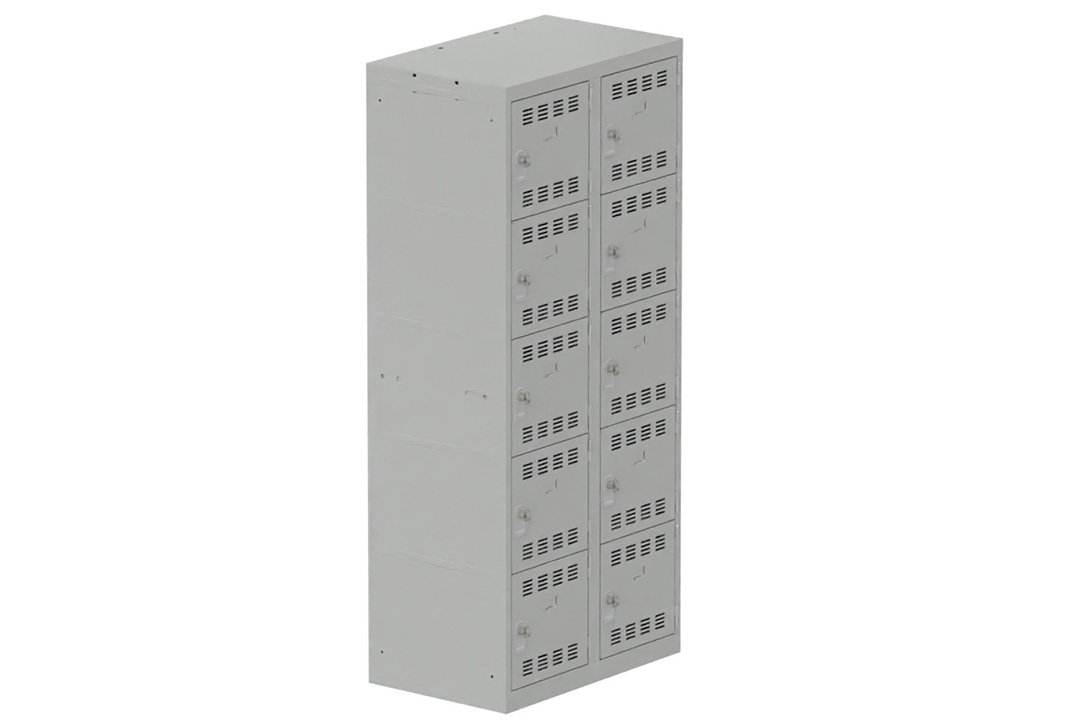 Vestiaire multicases 2 colonnes L,40cm 5 cases (fermeture cadenas) H,180xL,80xP,50cm coffre gris clair/portes gris clair