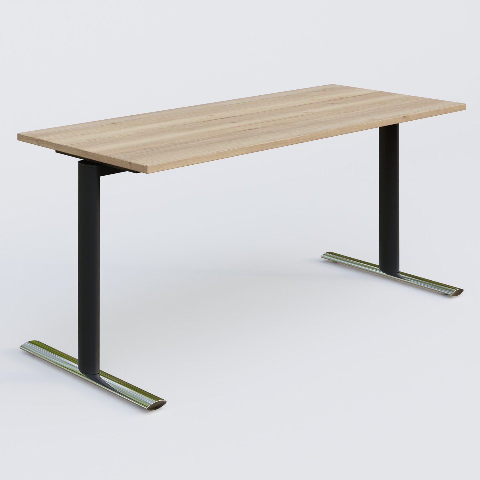 Module droit gamme Pure 160-70 cm. Plateau Chêne naturel et pietement Noir/Chrome.