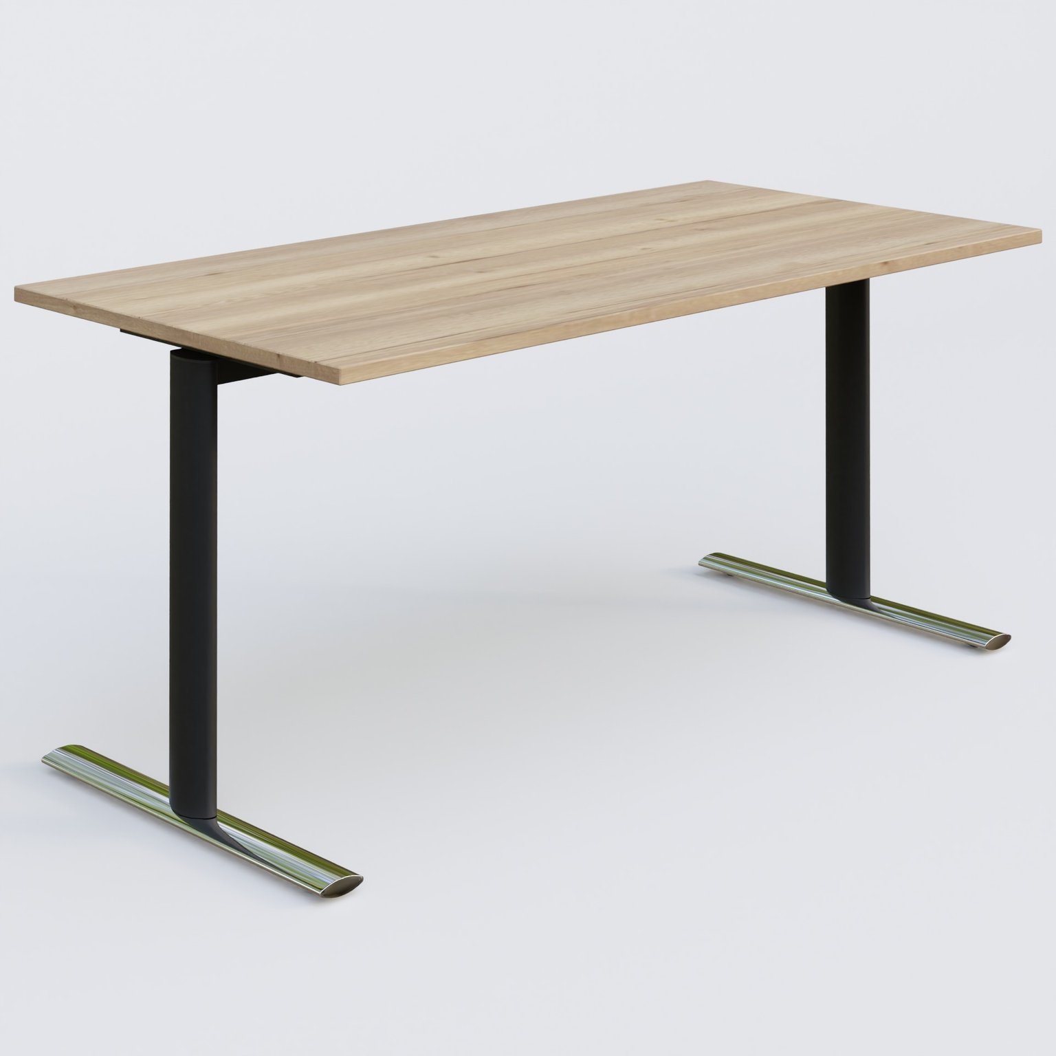 Module droit gamme Pure 160-80 cm. Plateau Chêne naturel et pietement Noir/Chrome.