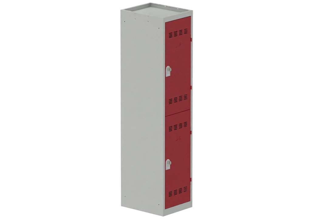 Vestiaire multicases 1 colonne L,40cm 2 cases (fermeture cadenas) H,180xL,40xP,50cm coffre gris clair/portes rouge