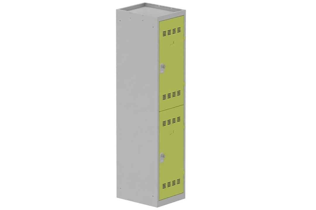 Vestiaire multicases 1 colonne L,40cm 2 cases (fermeture cadenas) H,180xL,40xP,50cm coffre gris clair/portes anis
