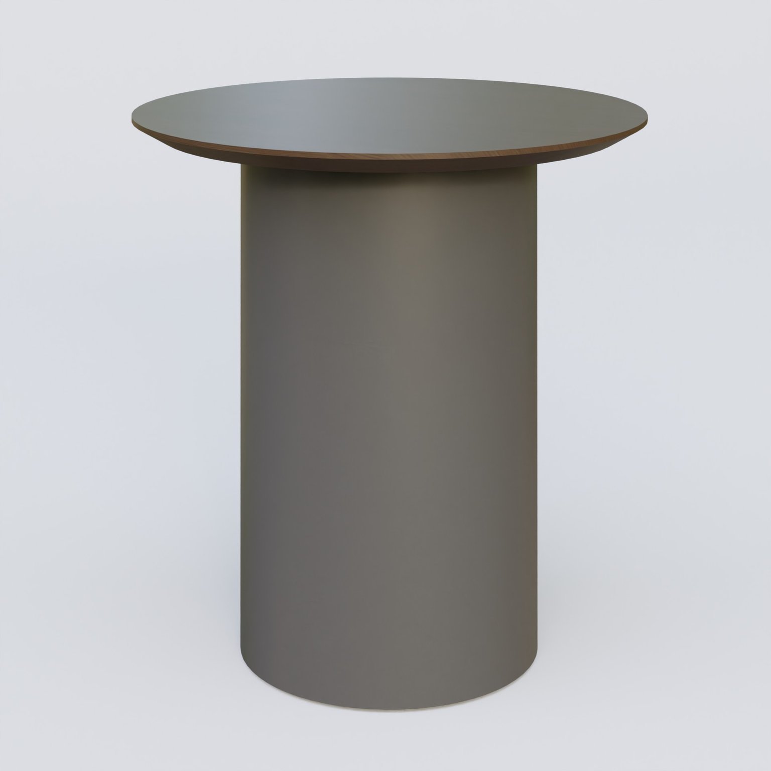 Table Basse Fashion Styl piètement colonne en métal D-26cm et plateau bois. Plateau Chêne Moka et pietement Carbon Grey.