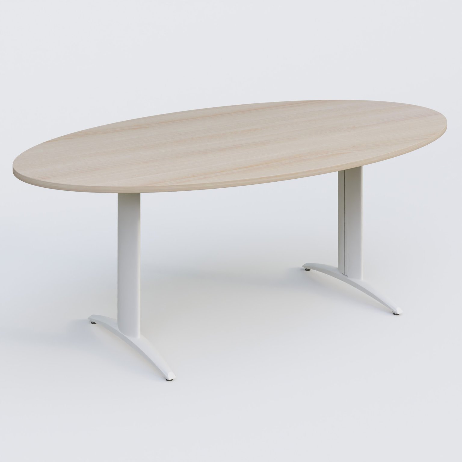 Table de réunion pietement K2 plateau 200-110 cm. Plateau Acacia et pietement Blanc.