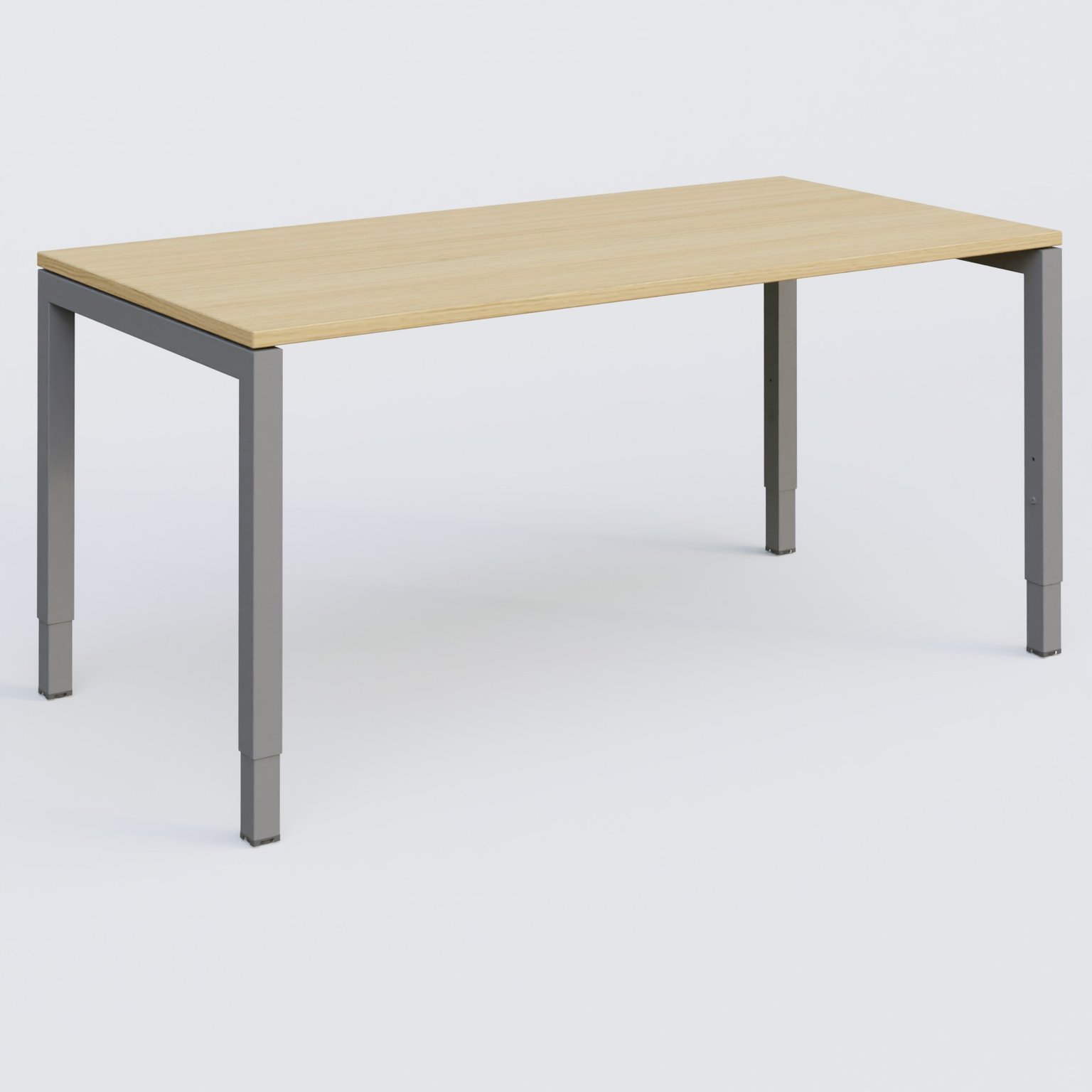 Bureau droit gamme K3 160-80 cm hauteur réglable. Plateau Chêne clair et pietement Aluminium.