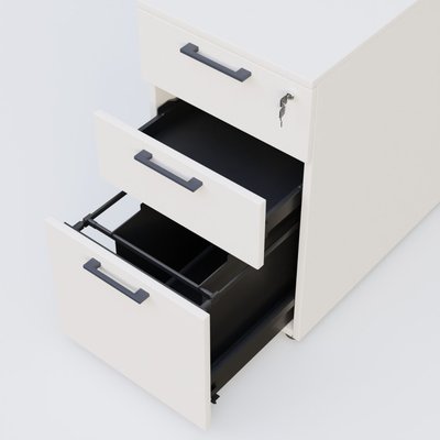 [Pas de famille] - [Pas de sous famille] - Caisson hauteur de bureau mélamine 3 tiroirs, profondeur 60cm. Caisson Blanc et poignets Anthracite.