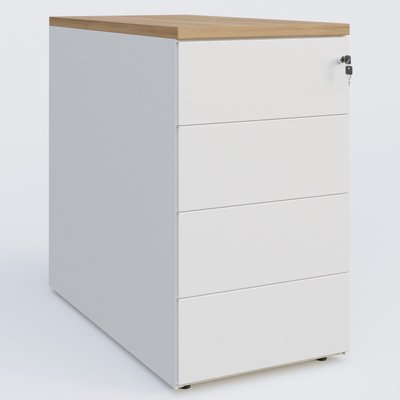[Pas de famille] - [Pas de sous famille] - Caisson hauteur de bureau métalique 4 tiroirs avec top de finition, profondeur 80cm. Plateau Noyer et caisson Blanc.