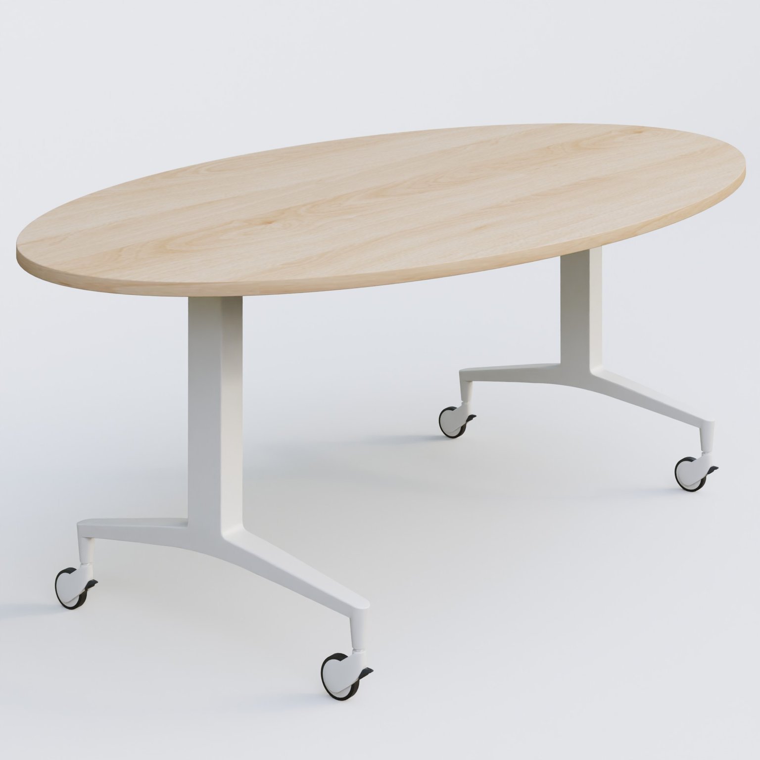 Table ovale de la gamme LEM 200-110 cm. Plateau Hêtre et pietement Blanc.