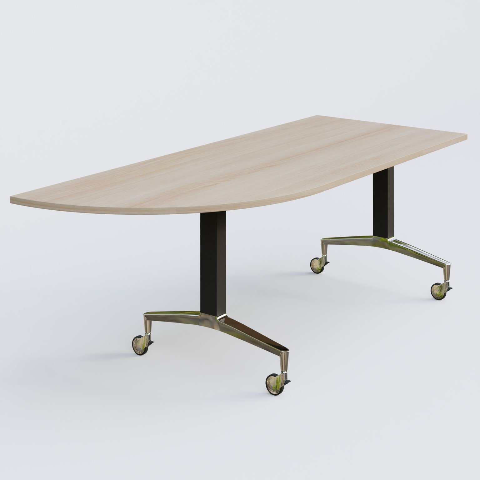 Module d'angle à 90° intégré coté gauche de la gamme LEM 200-110 cm. Plateau Acacia et pietement Noir/Chrome.