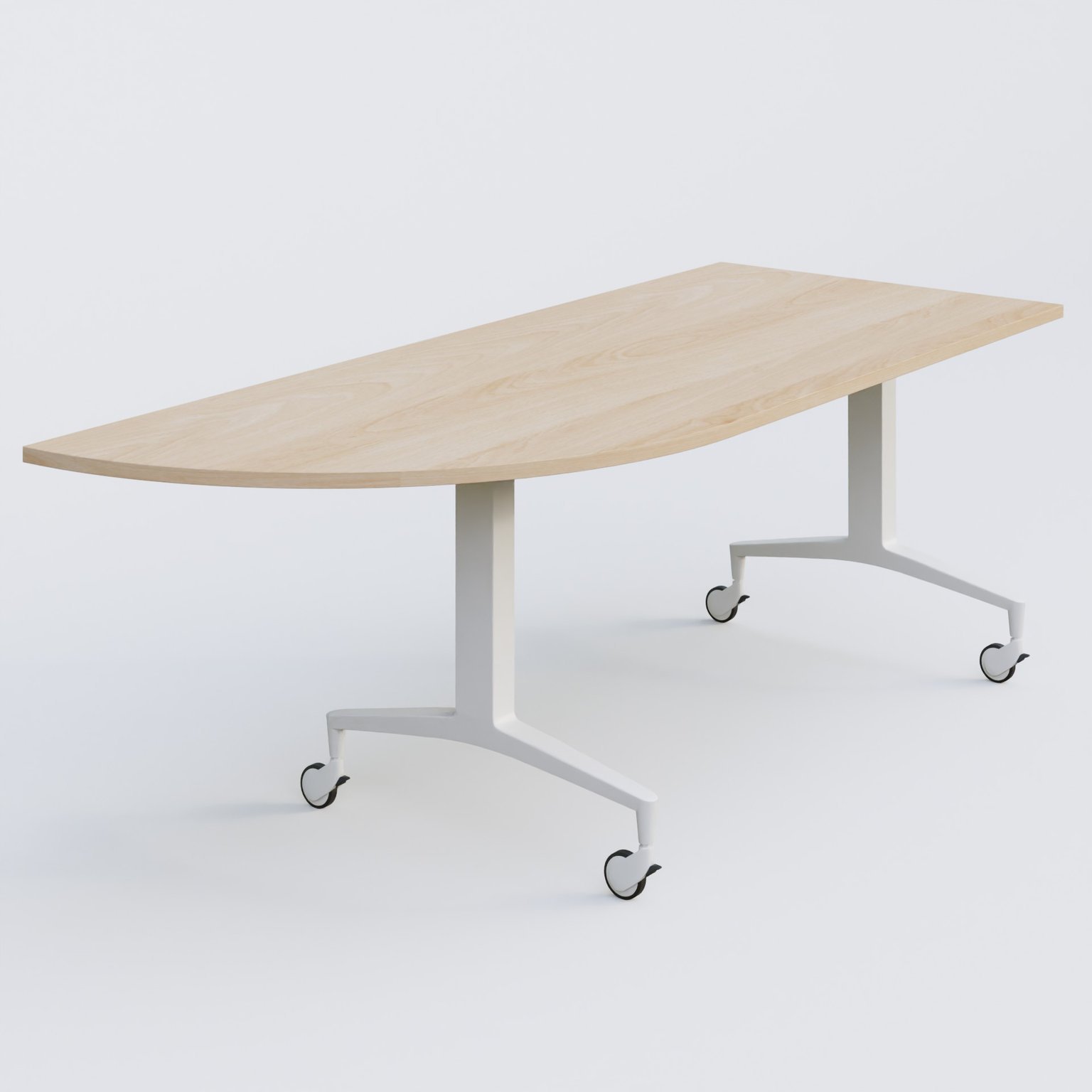 Module d'angle à 90° intégré coté gauche de la gamme LEM 200-110 cm. Plateau Hêtre et pietement Blanc.