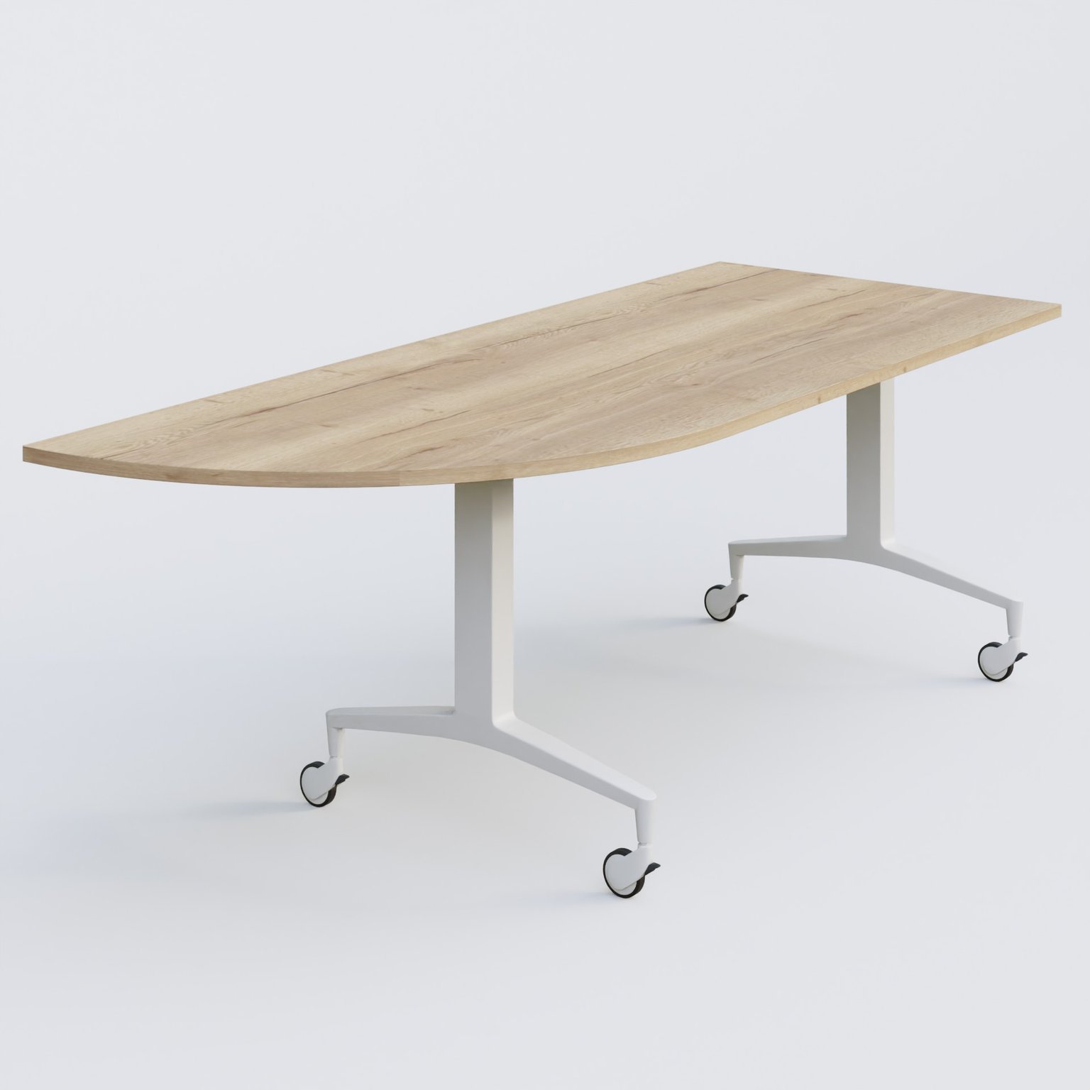 Module d'angle à 90° intégré coté gauche de la gamme LEM 200-110 cm. Plateau Chêne naturel et pietement Blanc.