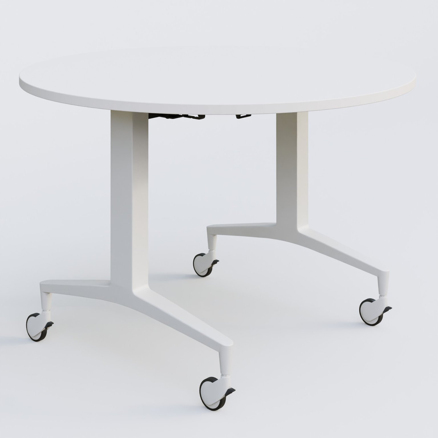 Table ronde de la gamme LEM D110 cm. Plateau Blanc et pietement Blanc.