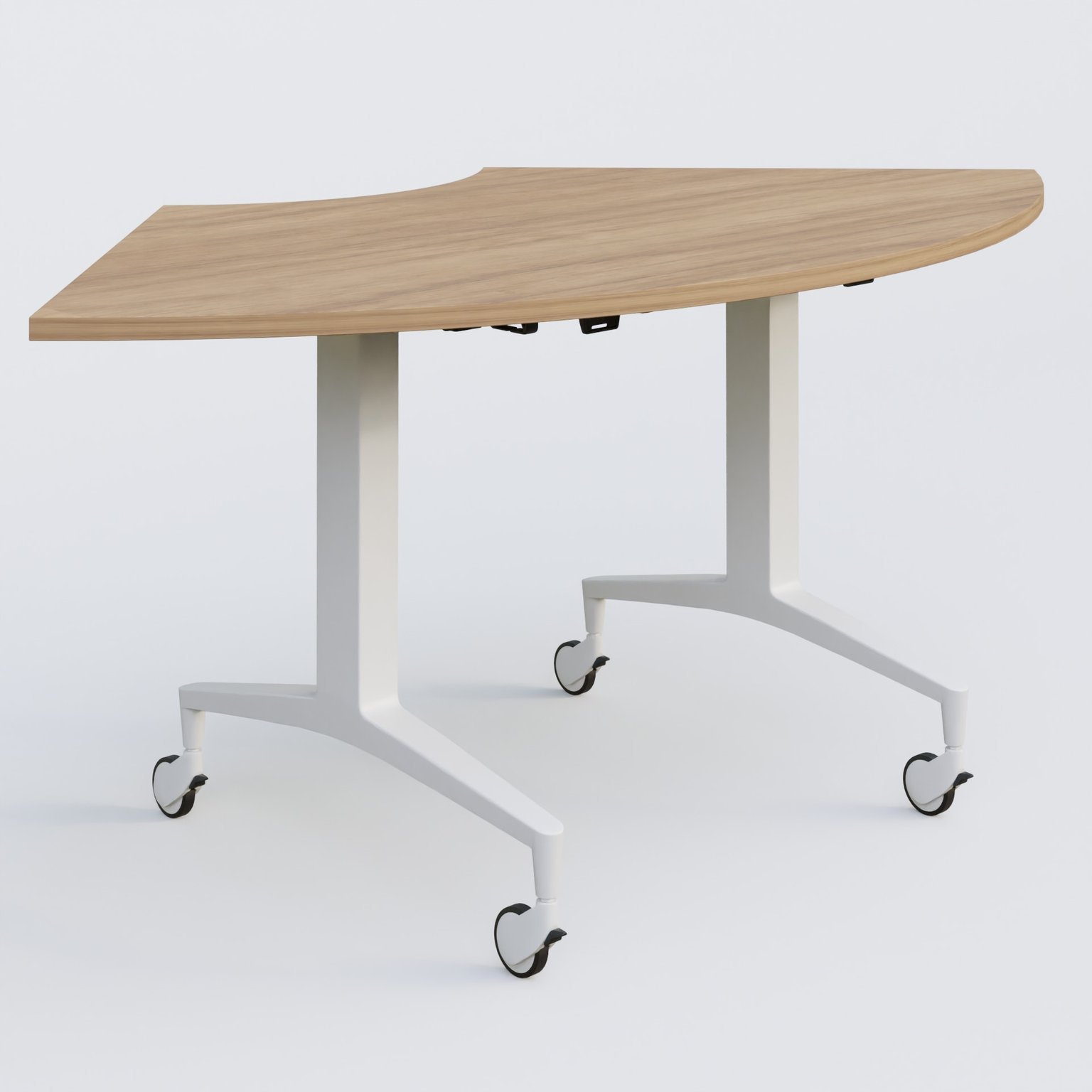 Module 1/4 de couronne de la gamme LEM 120-120 cm. Plateau Noyer et pietement Blanc.