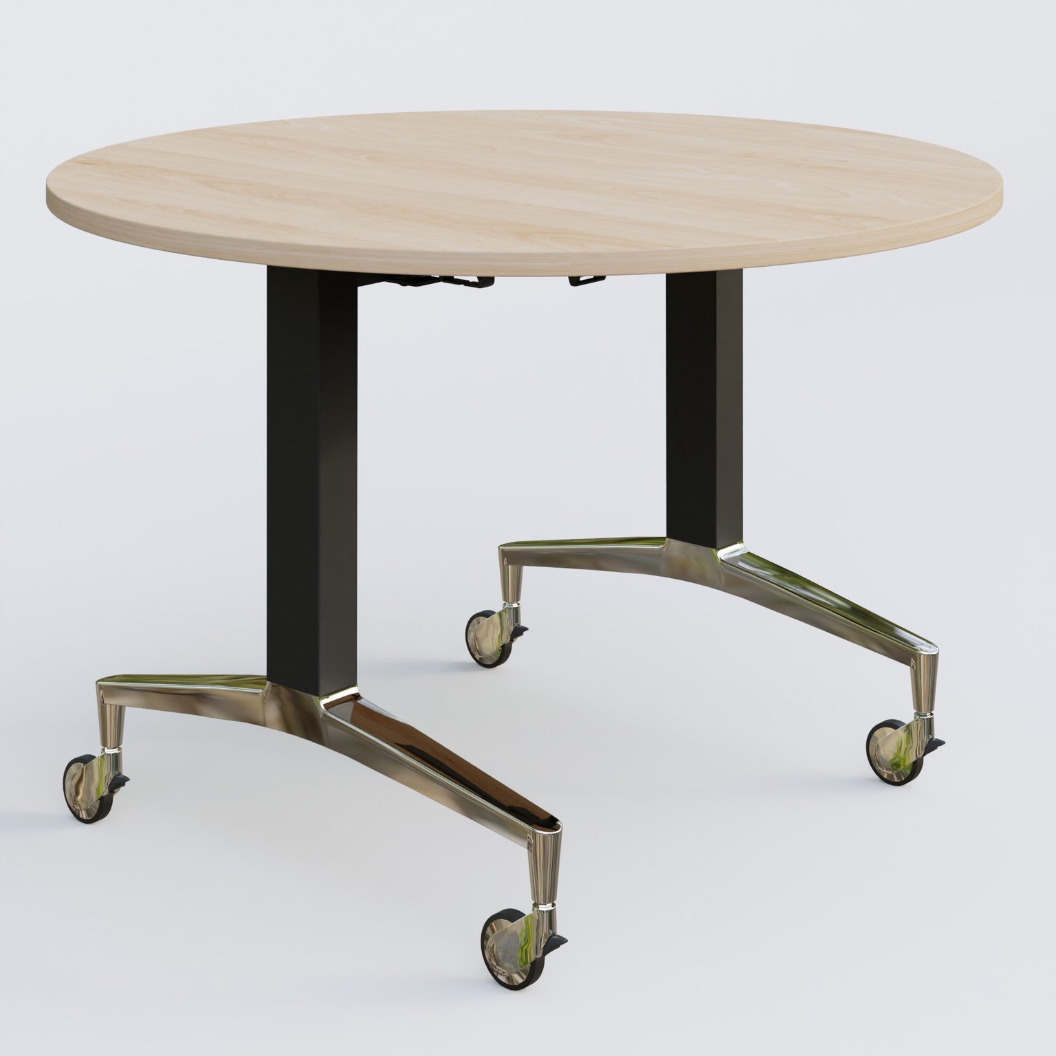 Table ronde de la gamme LEM D110 cm. Plateau Hêtre et pietement Noir/Chrome.