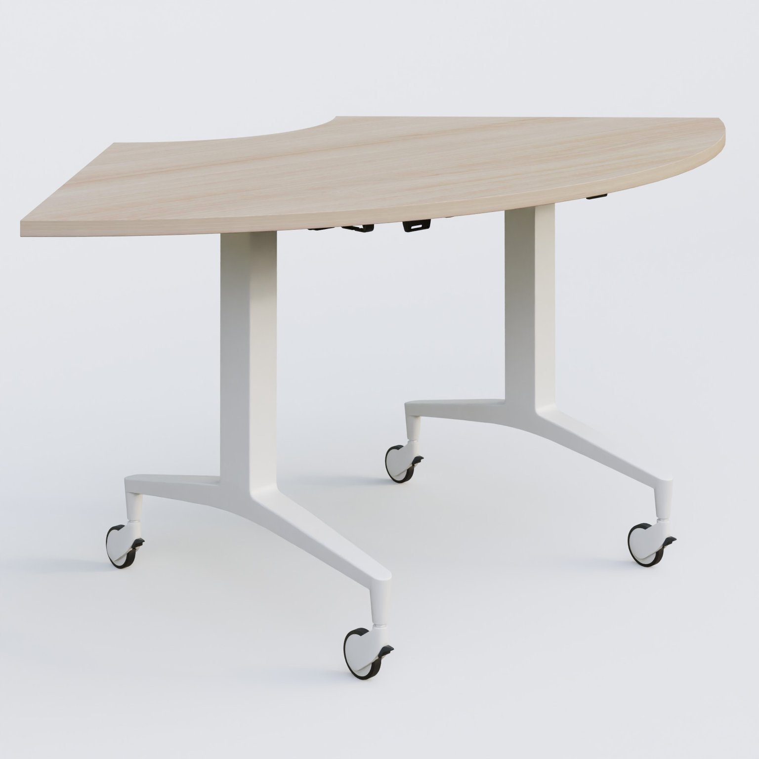 Module 1/4 de couronne de la gamme LEM 120-120 cm. Plateau Acacia et pietement Blanc.