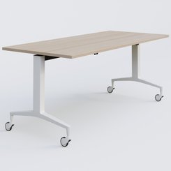 [Pas de famille] - [Pas de sous famille] - Module droit de la gamme LEM 180-80 cm. Plateau Acacia et pietement Blanc.