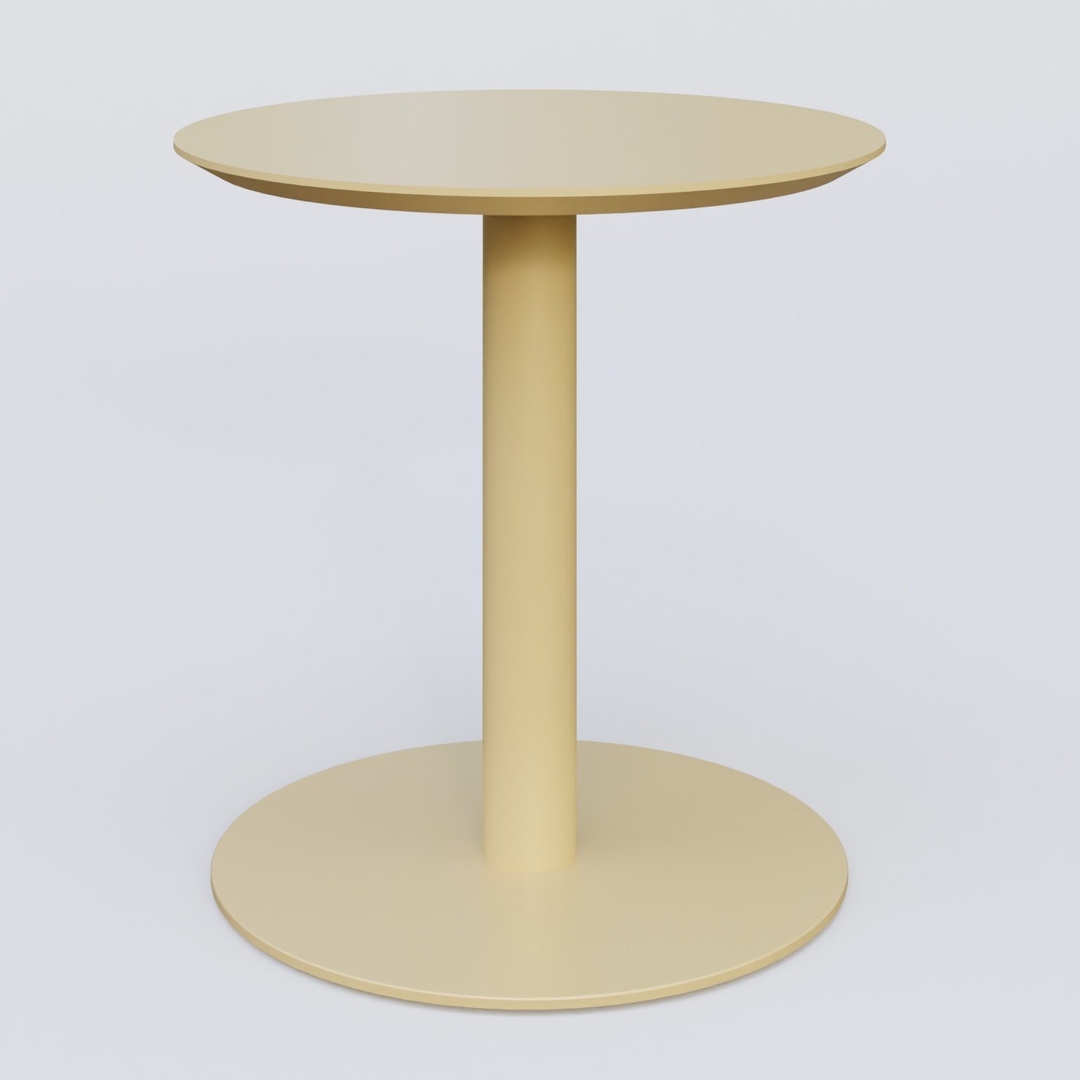 Table Basse Fashion Styl piètement colonne en métal et plateau bois. Plateau Jaune Cuivre (RAL 1002) et pietement Jaune Cuivre (RAL 1002).