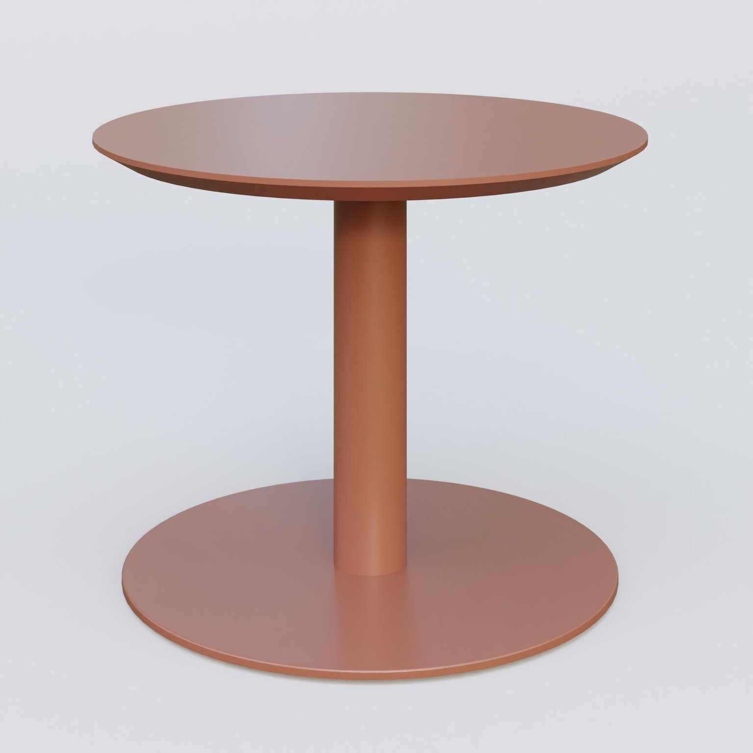 Table Basse Fashion Styl piètement colonne en métal et plateau bois. Plateau Brun cuivré (RAL 8004) et pietement Brun cuivré (RAL 8004).