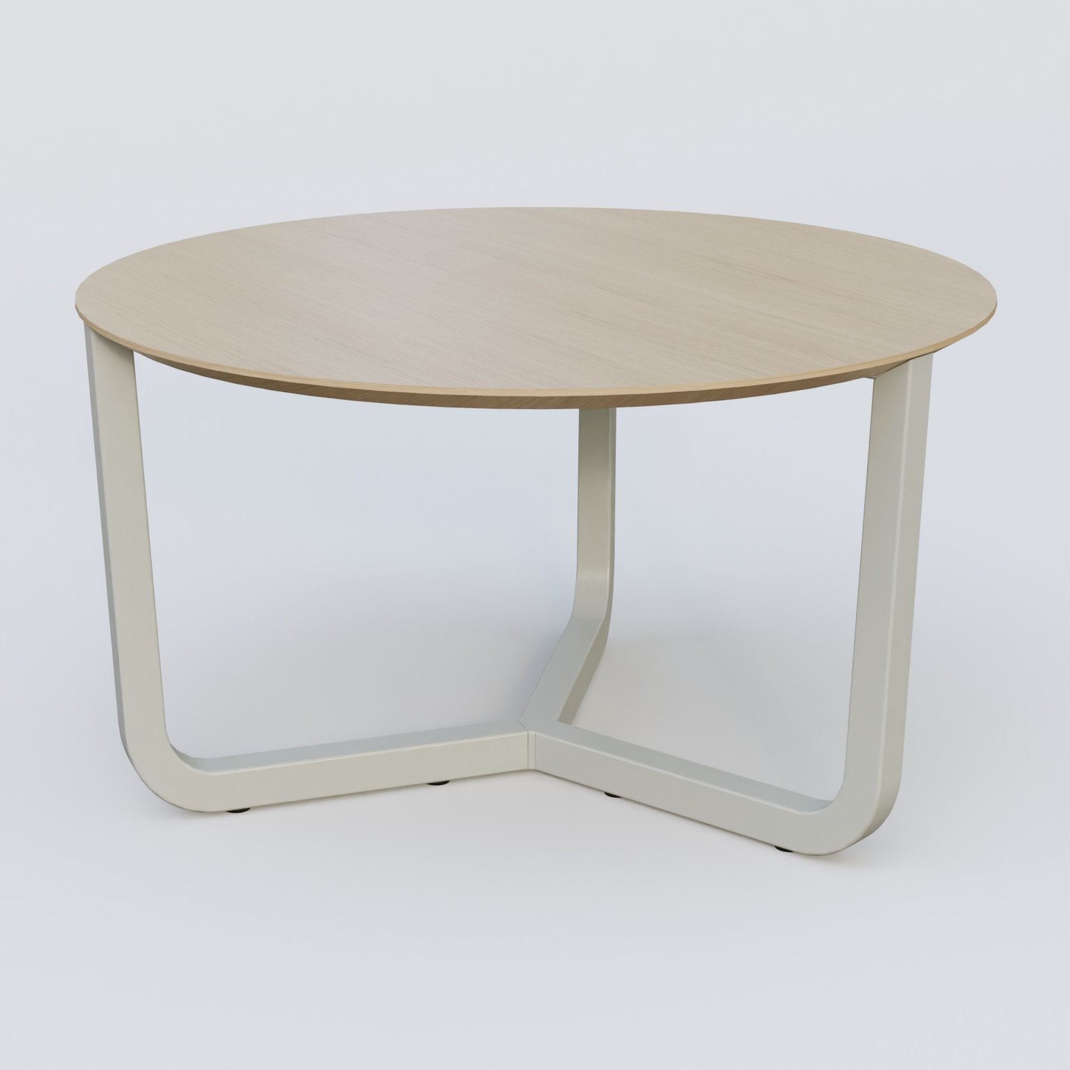 Table Basse Fashion Styl piètement tryptique en métal et plateau bois. Plateau Chêne et pietement Gris (RAL 7038).