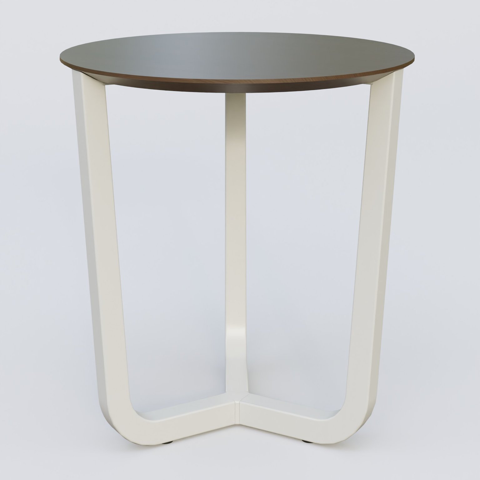 Table Basse Fashion Styl piètement tryptique en métal et plateau bois. Plateau Chêne Moka et pietement Blanc (RAL 9010).