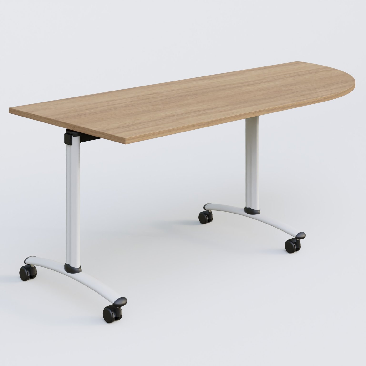 Module d'angle 90° Droite gamme Arca 200-80 cm. Plateau Noyer et pietement Blanc.