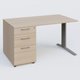 K1 Plateau droit 140x80 avec caisson porteur sous plateau mélamine à gauche. Plateau Acacia et pietement Aluminium