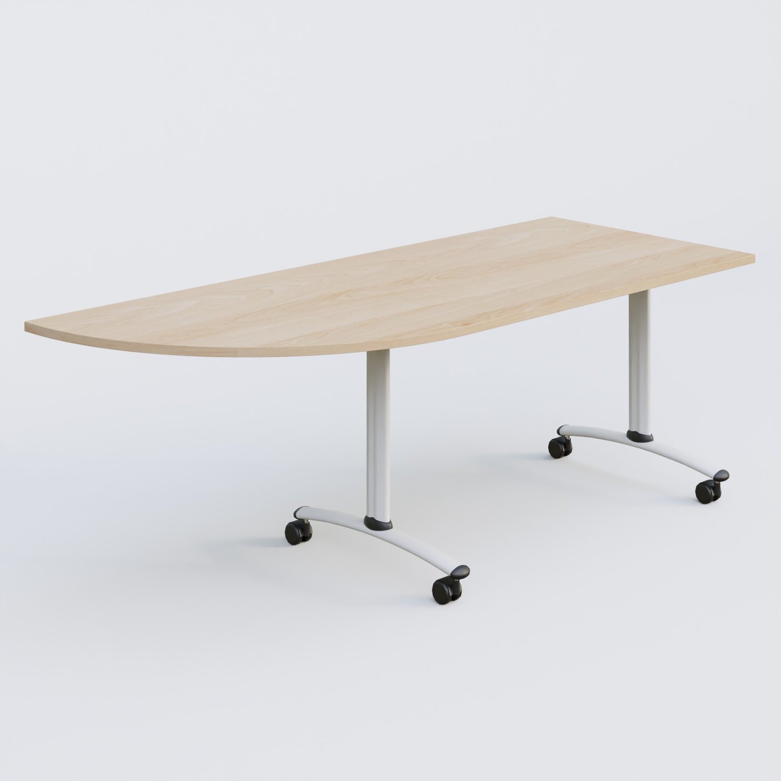 Module d'angle 90° Gauche gamme Arca 200-80 cm. Plateau Hêtre et pietement Blanc.