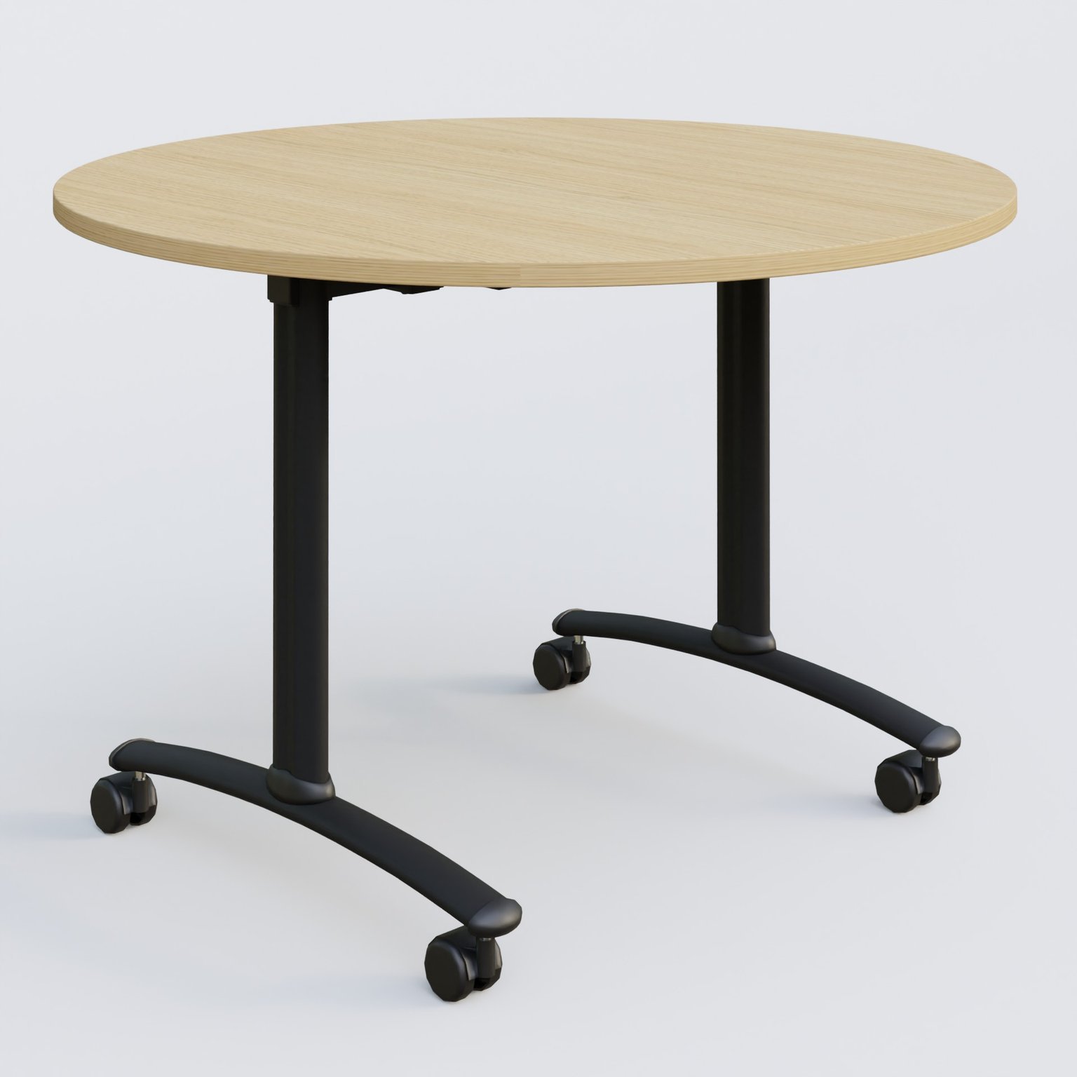 Table ronde gamme Arca D110 cm. Plateau Chêne clair et pietement Noir.