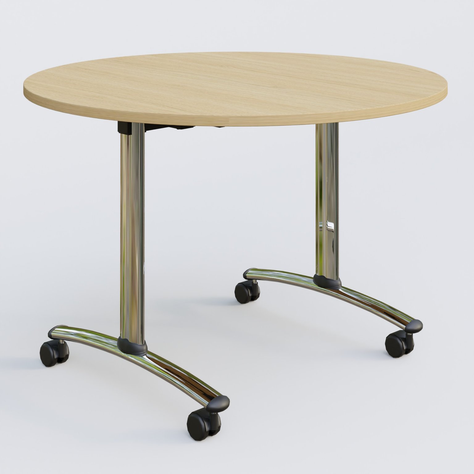 Table ronde gamme Arca D110 cm. Plateau Chêne clair et pietement Chrome.
