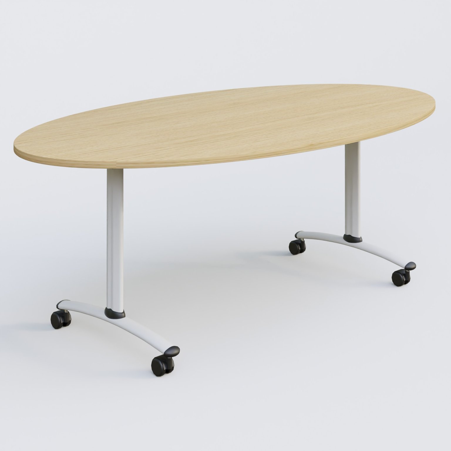 Table ovale gamme Arca 200-110 cm. Plateau Chêne clair et pietement Blanc.